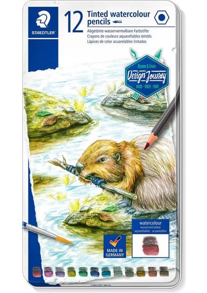 Tinted Watercolour Pencils Boya Kalemi 12 Renk Metal Kutu Doğa Renkleri