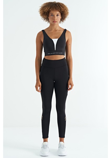 Siyah - Beyaz Yazı Baskılı Renk Bloklu Dar Kalıp Dalgıç Kumaş Kadın Büstiyer - 97271 fiyatları