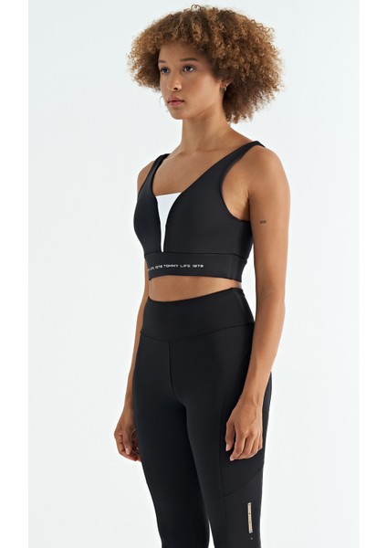 Siyah - Beyaz Yazı Baskılı Renk Bloklu Dar Kalıp Dalgıç Kumaş Kadın Büstiyer - 97271 modelleri