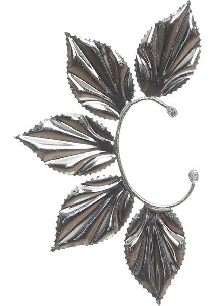 Kadın Gümüş Renk Lak Kaplama Zirkon Taşlı Yaprak Stilizesi Sağ Kulak Earcuff&kıkırdak Küpe