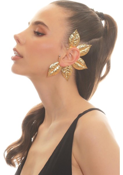 Kadın Altın Renk Lak Kaplama Zirkon Taşlı Dokulu Yaprak Stilizesi Sol Kulak Earcuff&kıkırdak Küpe fiyatları