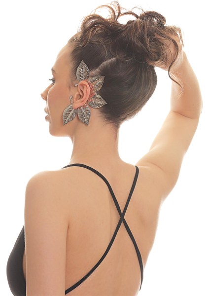 Kadın Gümüş Renk Lak Kaplama Zirkon Taşlı Dokulu Yaprak Stilizesi Sol Kulak Earcuff&kıkırdak Küpe modelleri