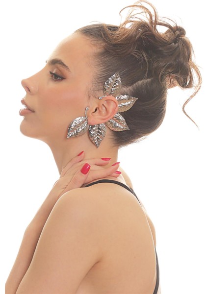 Kadın Gümüş Renk Lak Kaplama Zirkon Taşlı Dokulu Yaprak Stilizesi Sol Kulak Earcuff&kıkırdak Küpe fırsatları