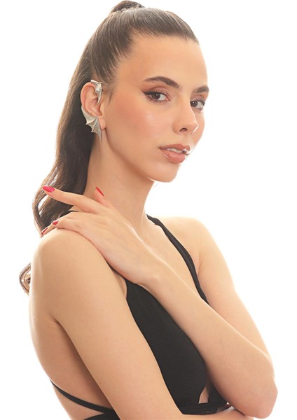 Kadın Gümüş Renk Lak Kaplama Çivili Model Sağ Kulak Yarasa Earcuff&kıkırdak Küpe fırsatları