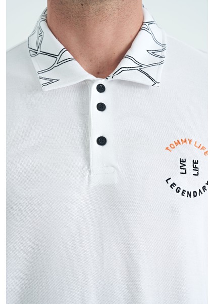 Beyaz Yazı Nakışlı Baskı Detaylı Standart Kalıp Polo Yaka Erkek T-Shirt - 88239 fiyatları