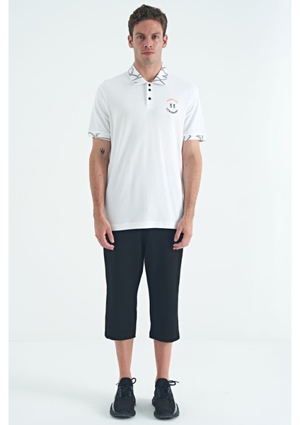 Beyaz Yazı Nakışlı Baskı Detaylı Standart Kalıp Polo Yaka Erkek T-Shirt - 88239 modelleri