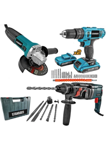 Alman Ultra 3 Lü Set 3800 W Taşlama + 4200 W Kırıcı Delici Hilti + 58 V Setli Şarjlı Matkap 3 Lü Set Tam Professıonel