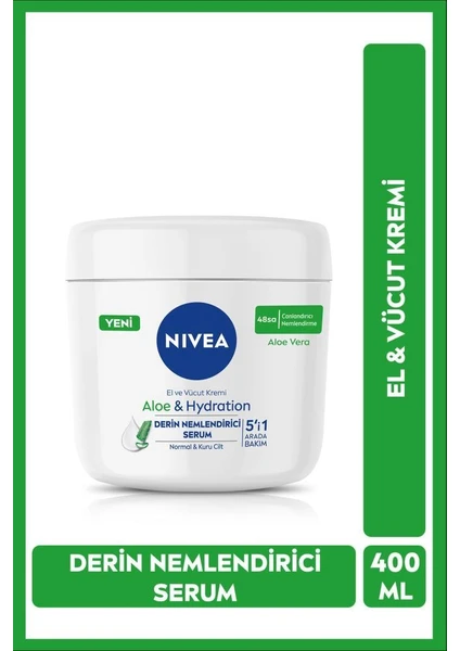 NIVEA El ve Vücut Kremi Aloe Vera 400ml, Derin Nemlendirici Serum, Normal ve Kuru Cilt