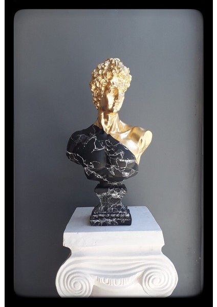 Davit Heykeli Sarı Siyah Eskitme Art Yunan Mitoloji Büst Heykel Biblo Obje