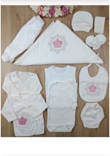 Hastahane Çıkışı Nakışlı Taşlı 11'li Yeni Doğan Zıbın Set