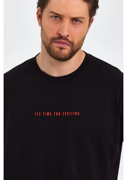 Erkek Siyah Baskılı Basic Oversize Bisiklet Yaka Kısa Kollu T-Shirt fırsatları