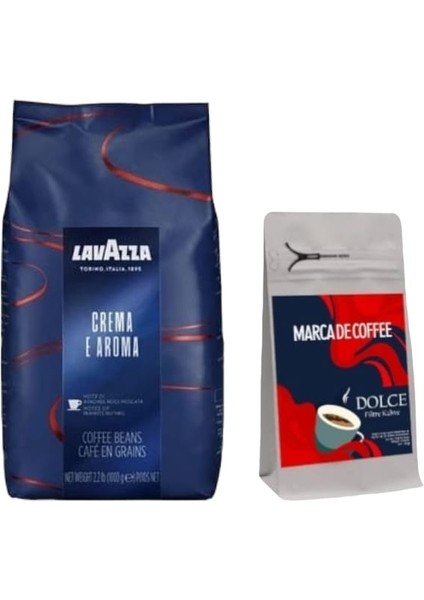 Crema E Aroma Çekirdek Kahve 1 kg + Marca De Coffe Dolce Filtre Kahve 250 gr