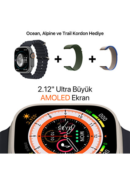 Seyu Watch Ultra Hk8 Pro Max Apple iPhone ve Android Uyumlu Amoled Akıllı Saat