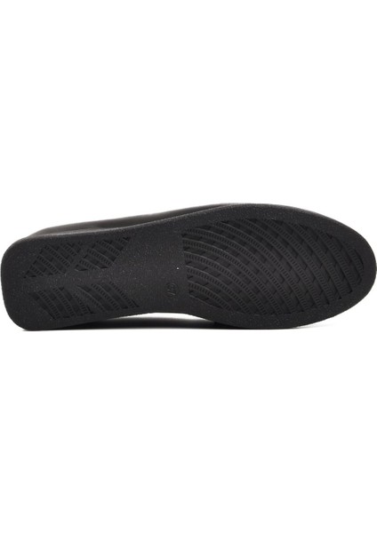 44280 Siyah Deri Kadın Loafer Ayakkabı