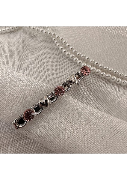 1 Kız Metal Love Yapay Elmas Saç Tokası (Love Modelleri - Pembe Pırlanta) (Yurt Dışından)