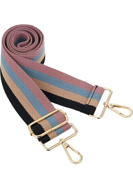 Geniş Omuz Askısı Ayarlanabilir Yedek Kemer Crossbody Kanvas Çanta（pembesiyah ÇIZGILI）80-140CM (Yurt Dışından)