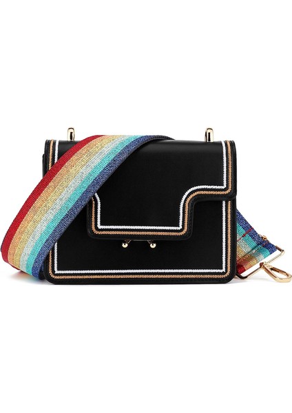 Geniş Omuz Askısı Ayarlanabilir Yedek Kemer Crossbody Kanvas Çanta (Renkli Gökkuşağı Altın Toka) (Yurt Dışından) fırsatları