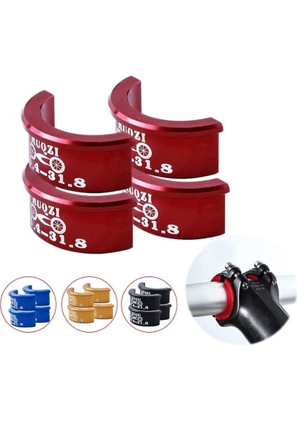1 Set 4 Alüminyum Alaşımlı Bisiklet Gidon Ara Parçaları 25.4mm - 31.8mm, Adaptör, Ara Parçalar, Bisiklet Gidonları Için Dönüştürme Levhası, Gövde Redüktörü (Kırmızı) (Yurt Dışından) indirimleri