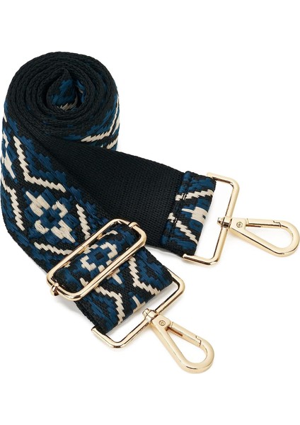 Geniş Omuz Askısı Ayarlanabilir Yedek Kemer Çapraz Kanvas Çanta（koyu Mavi Pirinç ÇIÇEĞI）80-130CM (Yurt Dışından)