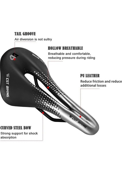 Dağ Bisikletleri, Yarış Bisikletleri, Eğlence Bisikletleri, Katlanır Bisikletler Gibi Çoğu Bisiklet Için Teotake Hollow Su Geçirmez Bisiklet Selesi (Siyah-Gümüş) (Yurt Dışından) fırsatları