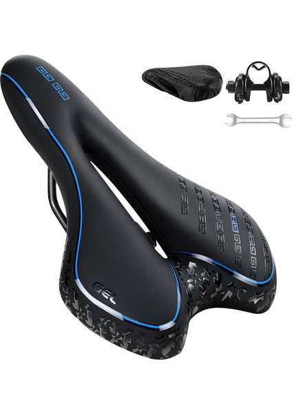 Rahat ve Şok Emici Bisiklet Selesi, Yağmurluklu ve Hızlı Montaj Aletli Ergonomik Jel Bisiklet Selesi (Mavi, 27*16CM) (Yurt Dışından)