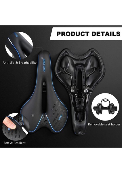 Rahat ve Şok Emici Bisiklet Selesi, Yağmurluklu ve Hızlı Montaj Aletli Ergonomik Jel Bisiklet Selesi (Mavi, 27*16CM) (Yurt Dışından) modelleri