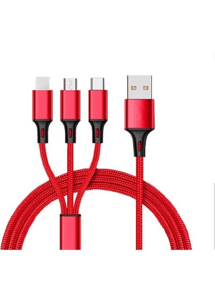 Huawei Xiaomi Samsung Iphone Uyumlu Örgü Hasır Çoklu Şarj Kablosu Type-C Micro Lightning