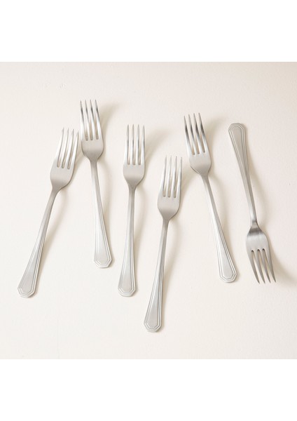 Oreon Saten Mat 6'lı Yemek Çatalı Gümüş