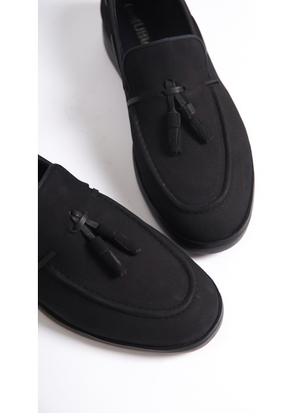 Hakiki Deri 22107T-S Nubuk Siyah ince Taban Püsküllü Erkek Loafer & Günlük Ayakkabı modelleri