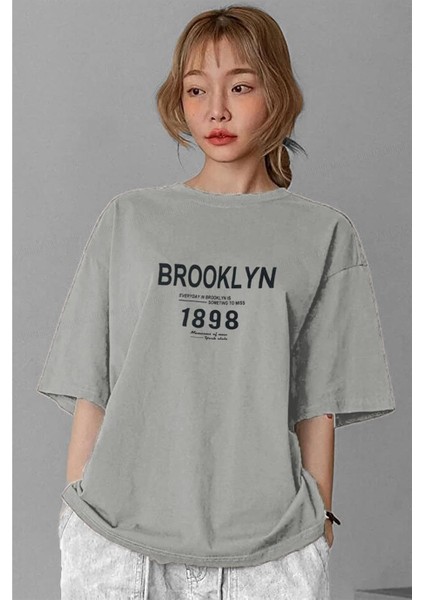 1898 Brooklyn Gri Oversize Salas Boyfriend Kadın T-Shirt