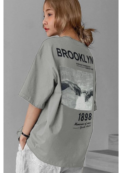 1898 Brooklyn Gri Oversize Salas Boyfriend Kadın T-Shirt