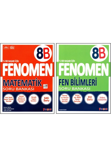 Fenomen 8. Sınıf Lgs Matematik (B) + Fen Bilimleri (B) Soru Bankası 2 Kitap