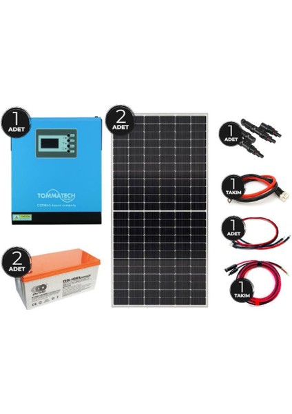 Güneş Enerjisi Solar Paketi 3 kva Inverter 450 Watt Güneş Paneli 150 Amper Jel Akü fiyatları