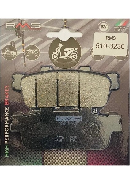 Joyride 200İ Evo Arka Fren Organik 1 Takım Balata Rms