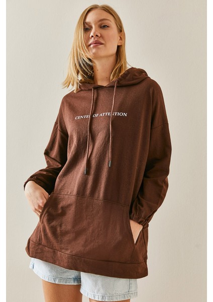 Kahverengi Kanguru Cepli Kapüşonlü Sweatshirt 3YXK8-47460-18