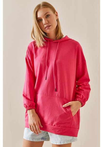 Fuşya Kanguru Cepli Oversize Kapüşonlü Sweatshirt 3YXK8-47461-07 fiyatları