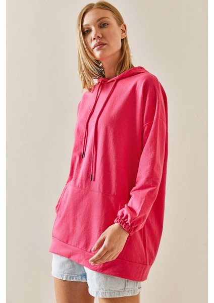 Fuşya Kanguru Cepli Oversize Kapüşonlü Sweatshirt 3YXK8-47461-07 modelleri