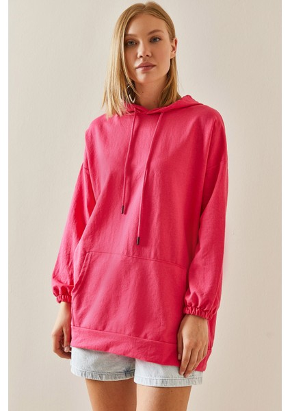 Fuşya Kanguru Cepli Oversize Kapüşonlü Sweatshirt 3YXK8-47461-07 fırsatları