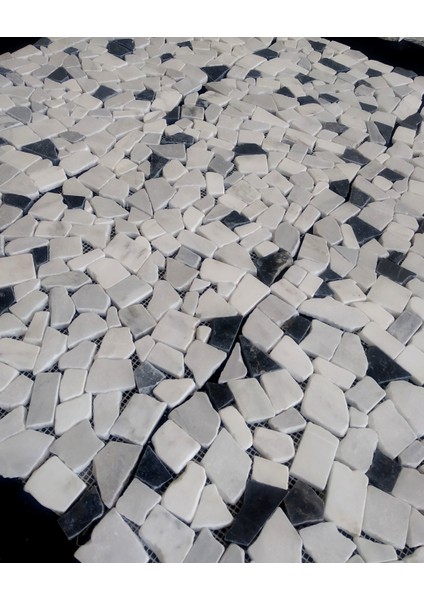 Puzzle Carrara & Siyah Mermer Mıx Eskitme Mozaik Doğaltaş Duvar Kaplama indirimleri
