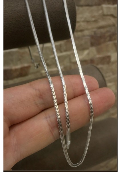 Gümüş 2,5 mm Yassı Döküm Yılan Erkek Zincir Kolye ve Bileklik Takım