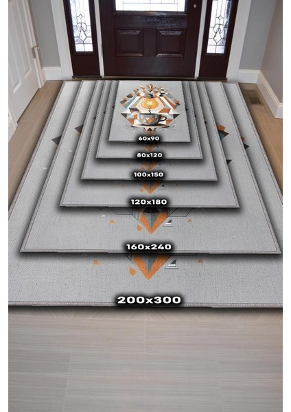 Kahve İyi Fikir Gri Renkli Mutfak Halısı Modern Geometrik Desenli Halı Dekoratif Halı