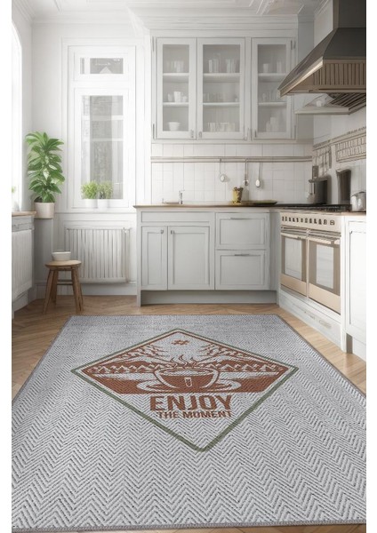Andan Keyif Al Gri Renkli Mutfak Halısı Modern Geometrik Desenli Halı Dekoratif Dokulu Halı