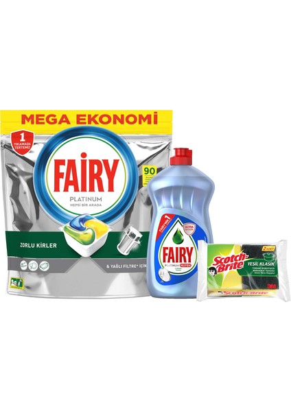 Platinum  90 Yıkama Kapsül Limon Kokulu +Platinum 500 ml Hijyen+Sünger