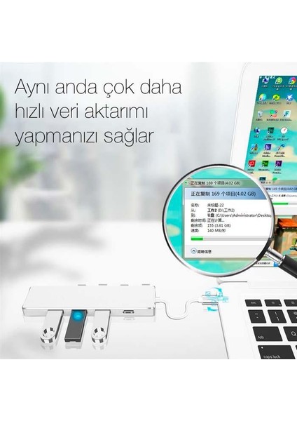 Polham 5in1 Pd Type C 4x USB Girişli 1x USB C Girişli Çevirici Çoğaltıcı Adaptör Hub, Ultra Hızlı