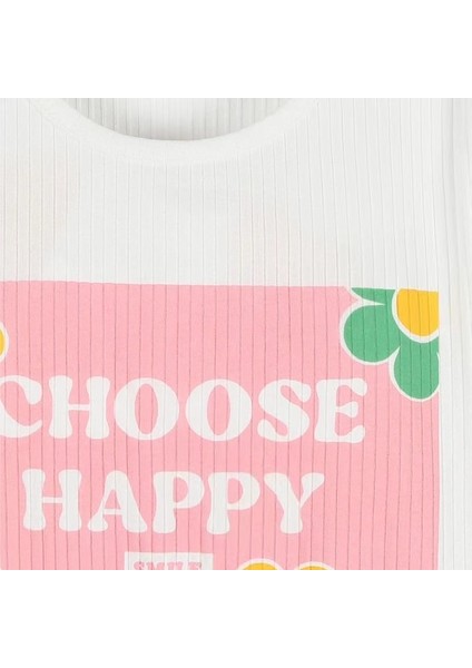 Choose Happy Baskılı Pembe Fitilli Şortlu Kız Çocuk Takımı