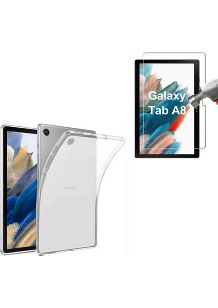 Samsung Galaxy Tab A8 Lte SM-X207 Silikon Kılıf + Temperli Cam