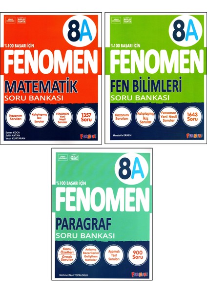 Fenomen Yayıncılık Fenomen 8. Sınıf Lgs Matematik (A) + Fen Bilimleri (A) + Paragraf (A) Soru Bankası 3 Kitap