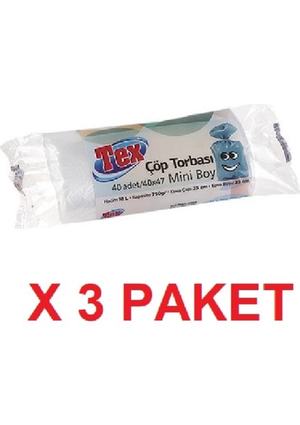 Mini Boy Çöp Torbası 40 x 47 cm 40'lı Rulo 3 Paket