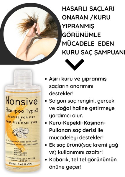 Shampoo Type2 Kuru Saçlar için Onarıcı-Bakım Şampuanı /Tuzsuz-Sülfatsız Şampuan (aromaterapik uçucu yağ içeriği)