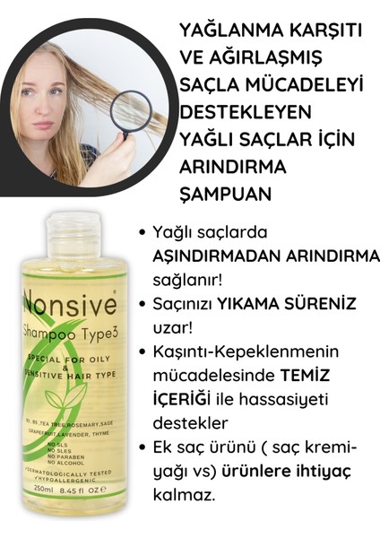 Shampoo Type3 Kepek Karşıtı Arındırıcı Yağlı Saçlar İçin Şampuan- Aromaterapi İçerikli Tuzsuz Sülfatsız Şampuan